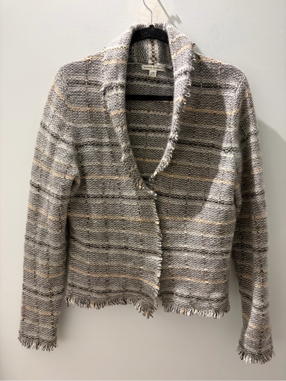 Banana Republic Wool Angora Fringe Blazer Cardigan L - Picture 2 of 7